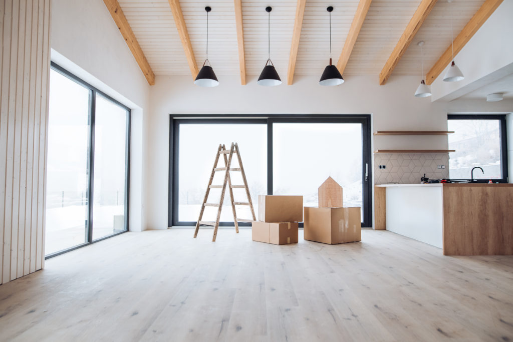An interior of a new house with moving boxes
